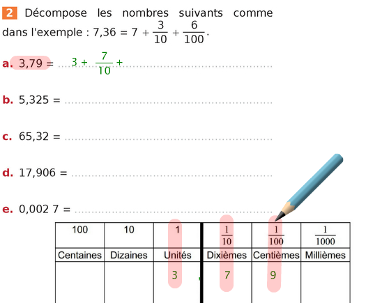 Corrigé animé de l'exercice : décomposer les nombres suivants.