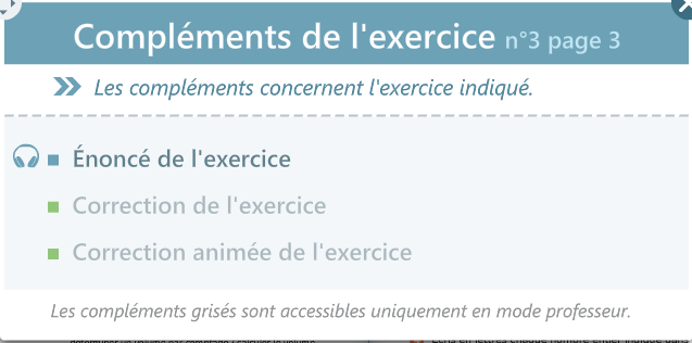 Compléments numériques : énoncé sonorisé, correction fixe et animée de l'exercice.