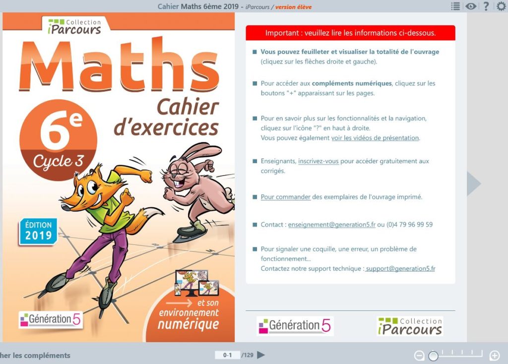 Pages d'un cahier numérique iParcours Maths collège