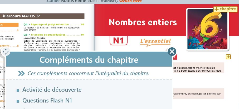 Activité de découverte du cahier numérique iParcours Maths 6e 2021