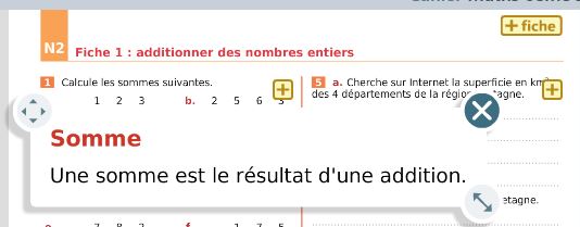 Lexique cliquable - exercice 1 de la page 10 du cahier numérique iParcours maths 6e 2021 : définition du mot "Somme" 