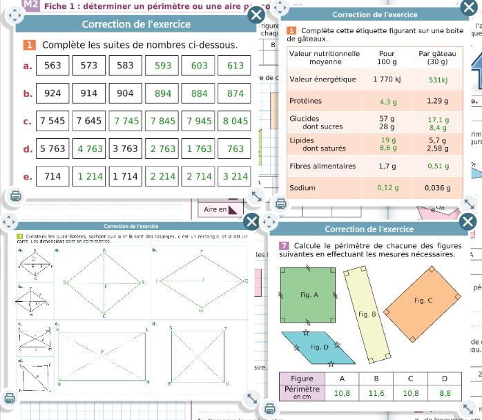 Page des corrigés de plusieurs exercices de mathématiques iParcours.