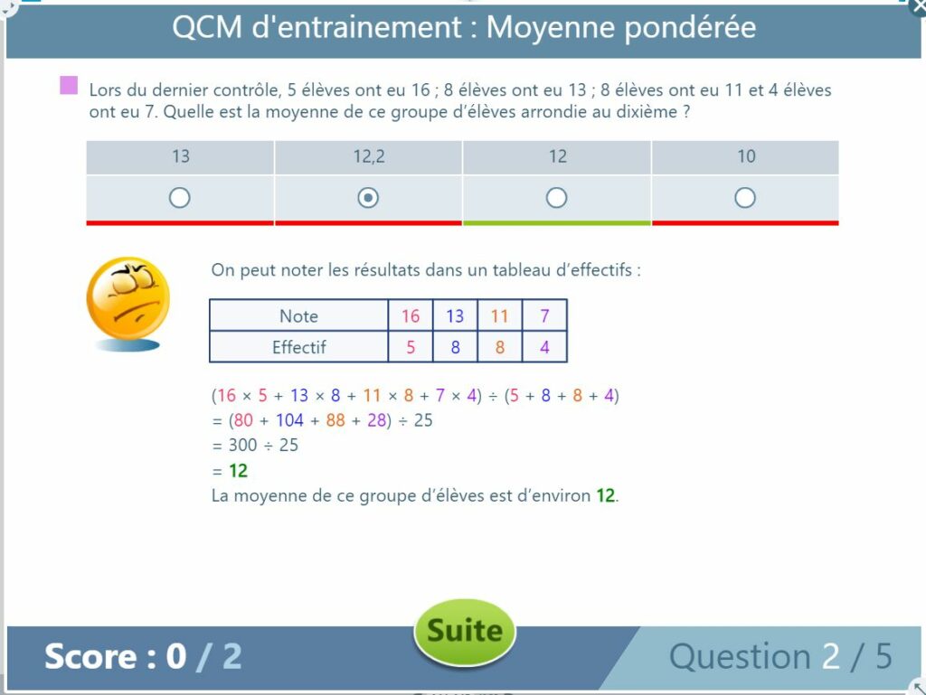 Exemple de QCM d'entrainement du cahier iParcours 4e