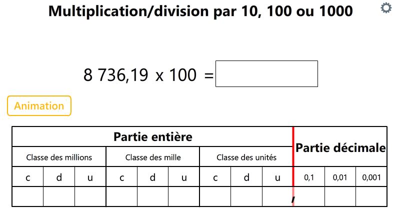 Outil animation de multiplication et division - Cycle 3