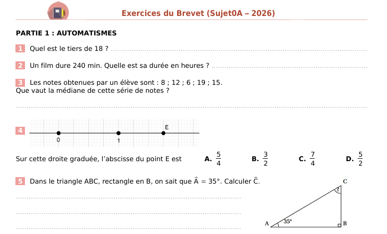 Automatismes DNB Maths 2026 Automatismes DNB Maths 2026